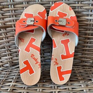 Orange Slide Sandals with Logo